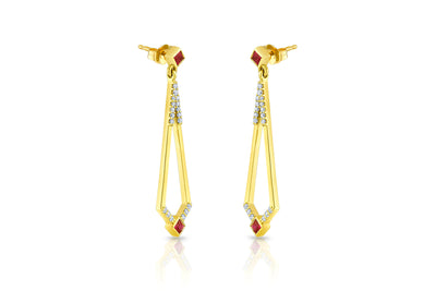 Maharlika 'Tulis' Drop Earrings - Yellow Gold and Ruby