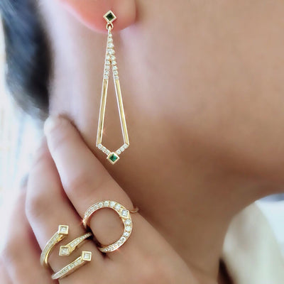 Maharlika 'Tulis' Large Drop Earrings - Rose Gold and Emerald