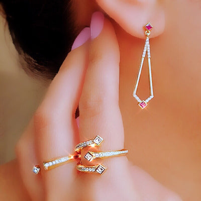 Maharlika 'Tulis' Drop Earrings - White Gold And Ruby