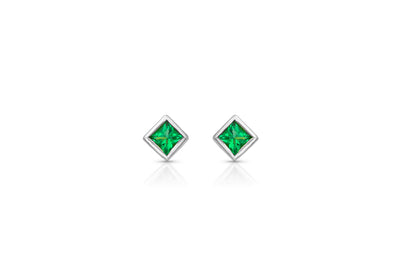 Maliit Princess Stud Earrings - White Gold and Emerald