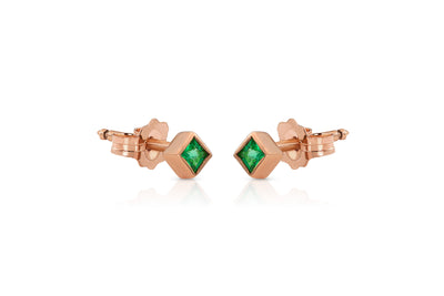 Maliit Princess Stud Earrings - Rose Gold and Emerald