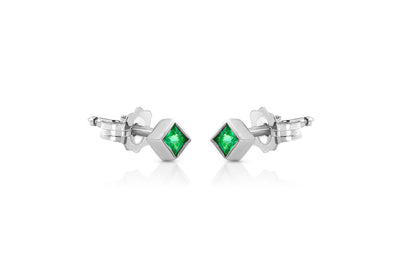 Maliit Princess Stud Earrings - White Gold and Emerald