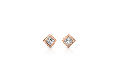 Maliit Princess Stud Earrings - Rose Gold and White Diamond