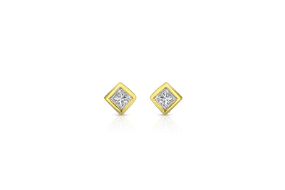 Maliit Princess Stud Earrings - Yellow Gold and White Diamond